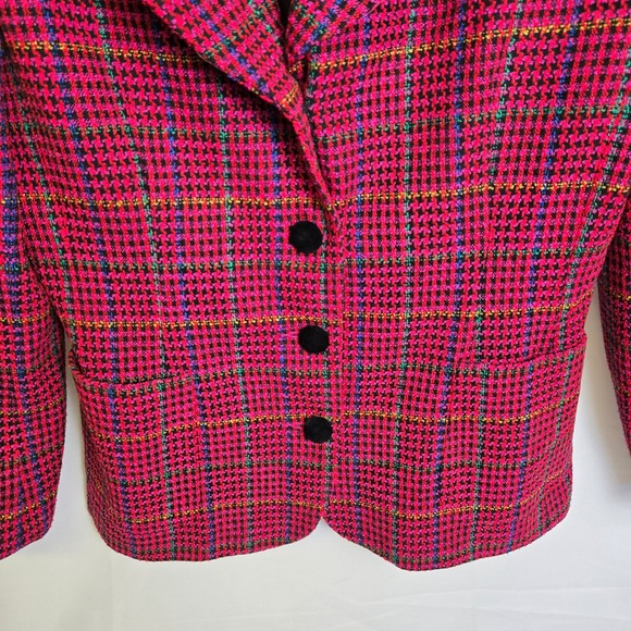 Vtg Norton McNaughton Tweed Wool Blend Houndstooth Blazer, Multicolor, Size 12 - Picture 3 of 8
